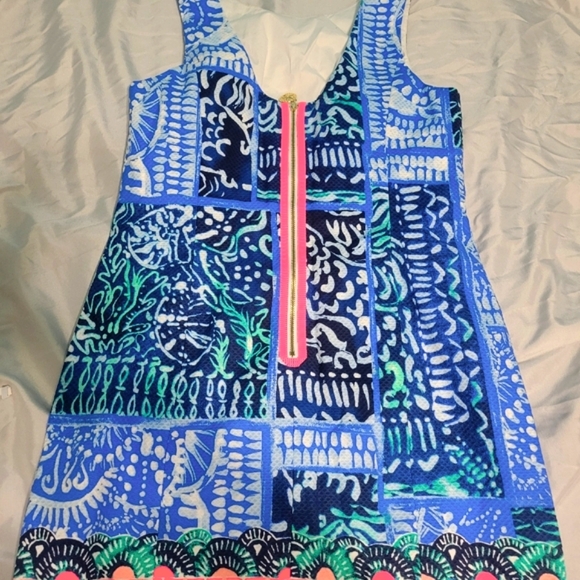 Lilly Pulitzer Shift Dress-blue teal neon pink - Picture 2 of 11